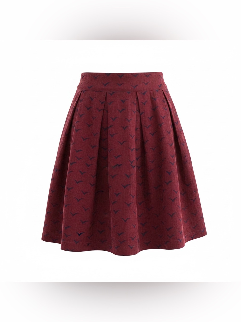 Circus Sam Edelman Pleated Circle Mini Corduroy Skirt‎ Sz 6 Burgundy Seagulls
